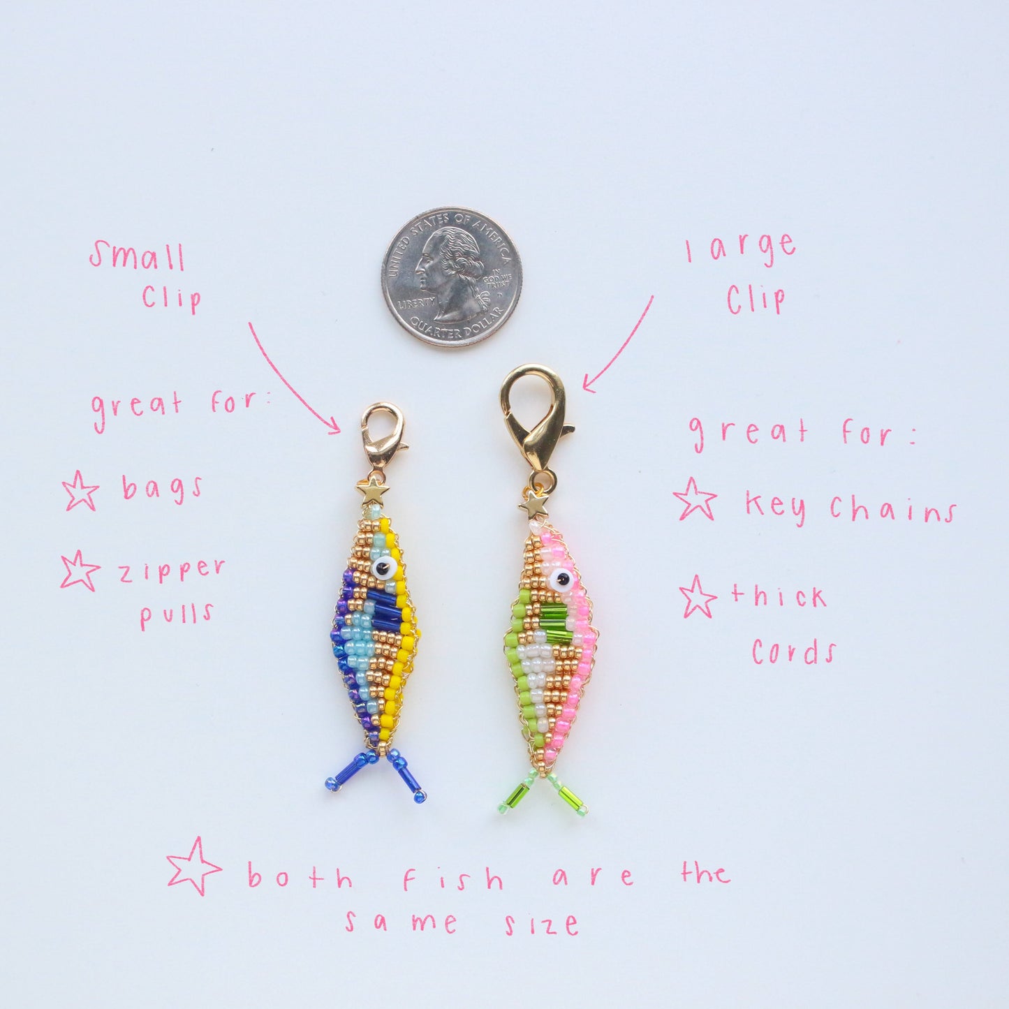 Handmade Beaded Fish Bag Charm