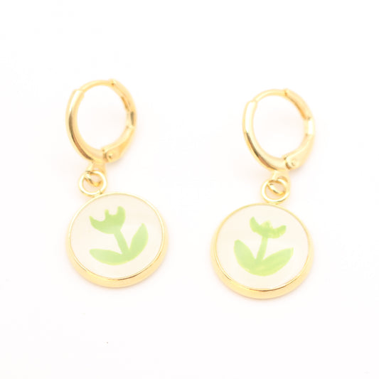Green Tulip Earrings